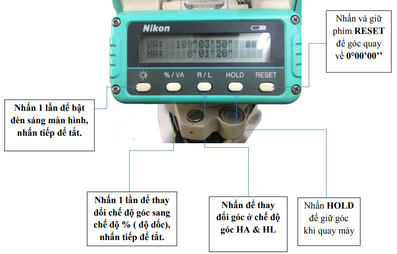 Chức năng các phím trên máy kinh vĩ NIKON NE-100