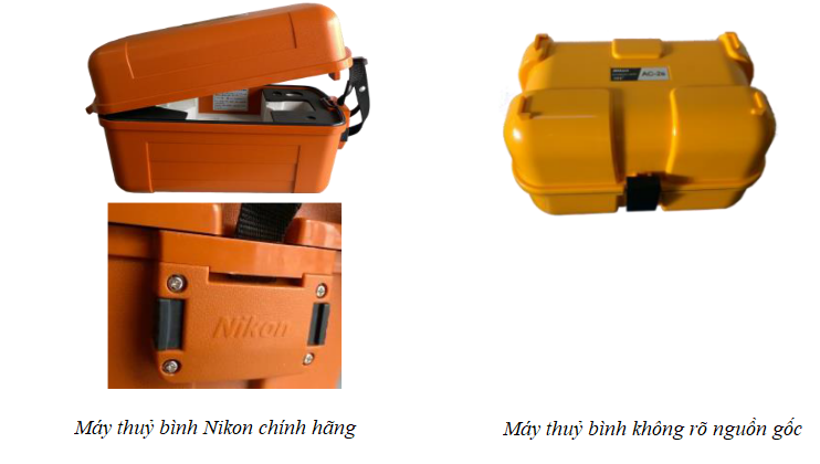 đặc điểm thùng máy thủy bình nikon chính hãng và hàng nhái